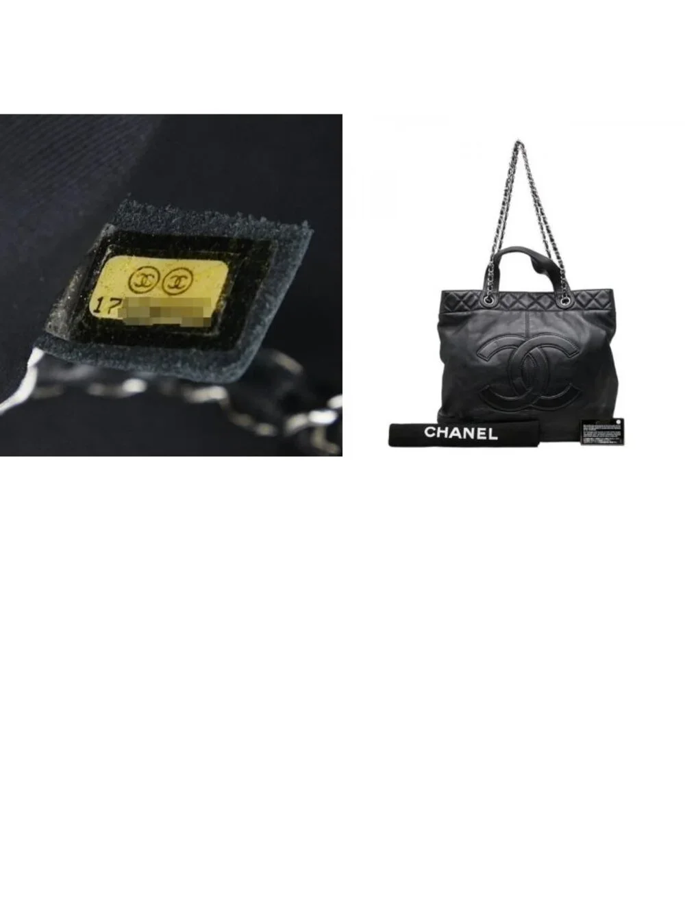 Chanel CC Logo Handbag Chain Tote Black Lambskin